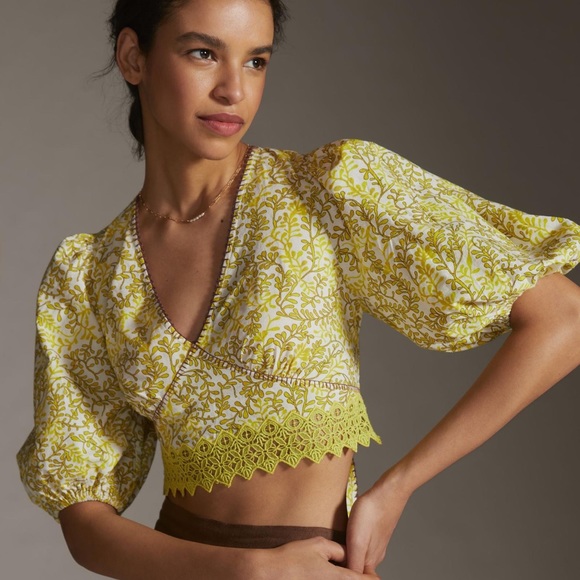 ✨ Anthropologie Lace Inset Blouse Sz L - Picture 1 of 5